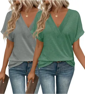 2PCS T Shirts Short Sleeve V Neck Tees Womens Fashion Tops Trendy Soft 2025 Casual Summer Spring Outfits Clothes