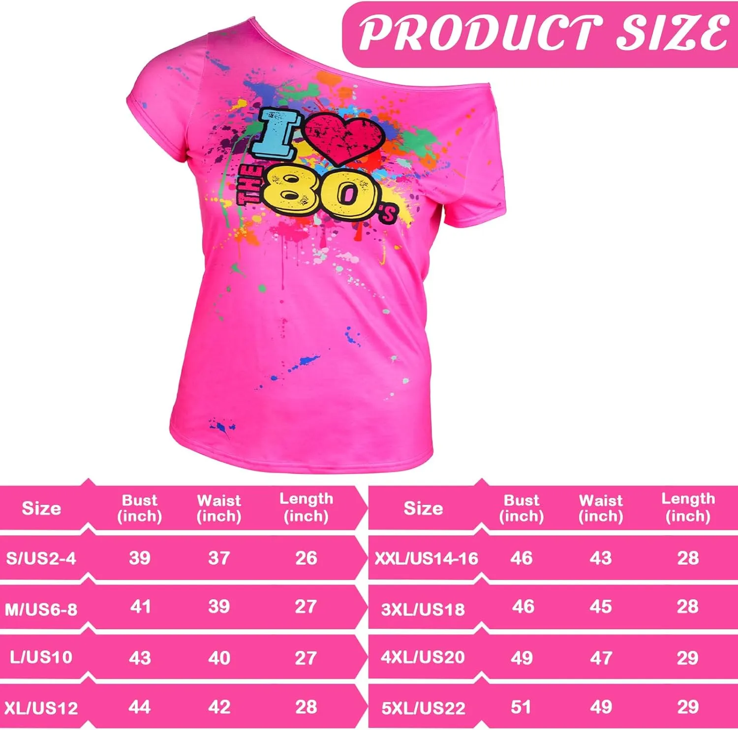 80s Outfit for Women Plus Size I Love The 80's Costumes 80s Off Shoulder T-Shirt Tops Neon Clothes Oversized