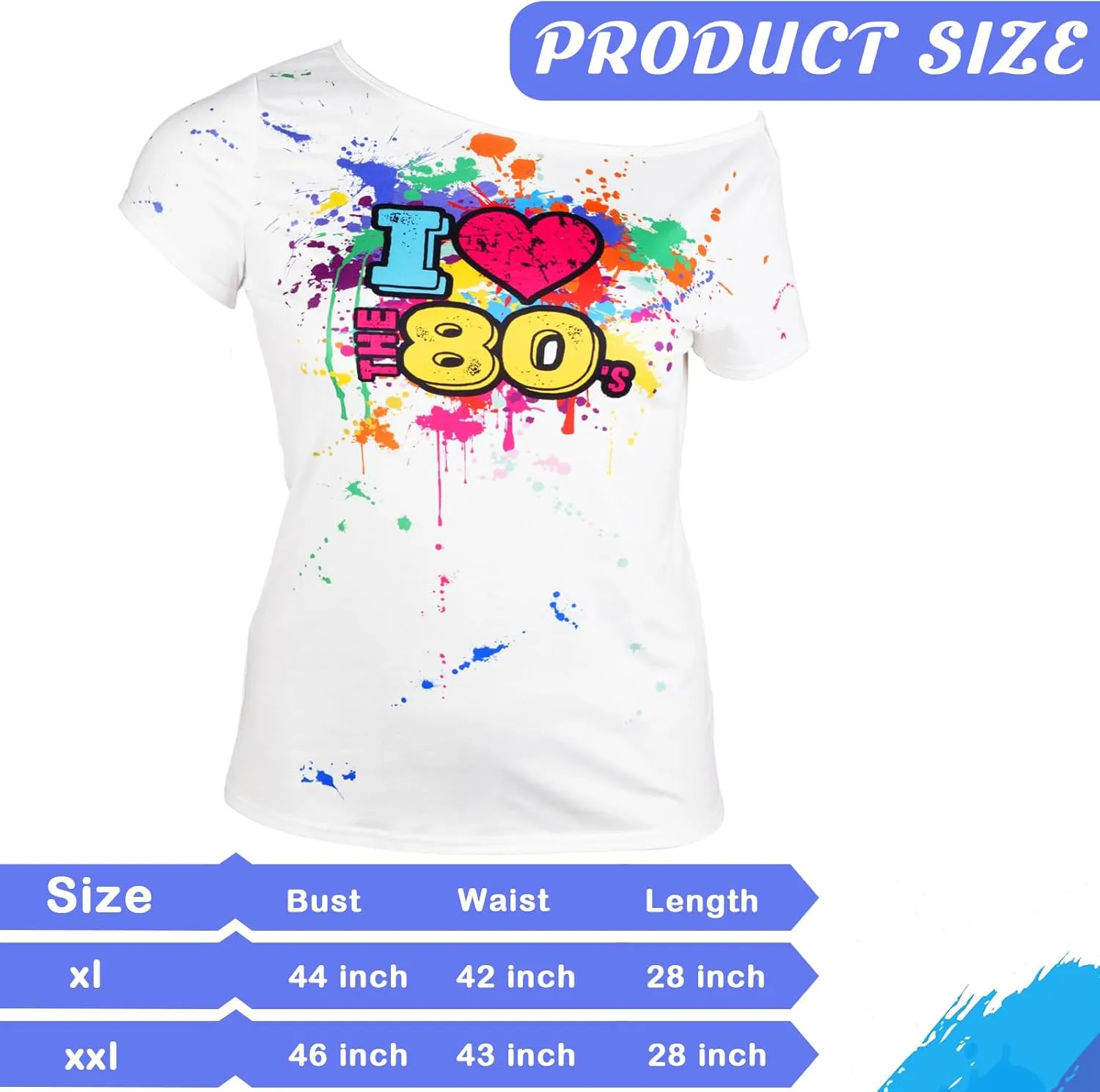 80s Outfit for Women Plus Size I Love The 80's Costumes 80s Off Shoulder T-Shirt Tops Neon Clothes Oversized