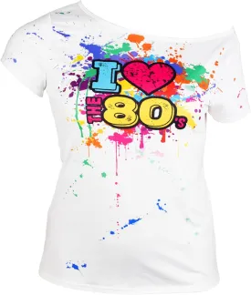 80s Outfit for Women Plus Size I Love The 80's Costumes 80s Off Shoulder T-Shirt Tops Neon Clothes Oversized