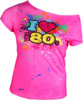 80s Outfit for Women Plus Size I Love The 80's Costumes 80s Off Shoulder T-Shirt Tops Neon Clothes Oversized