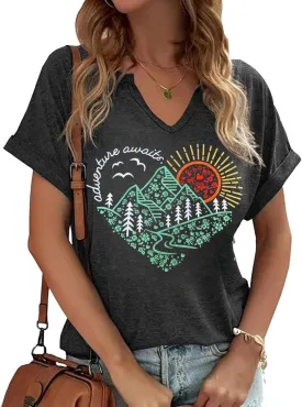 Adventure Hiking Camping Mountain Shirt for Women Travel Graphic Tee Shirts,US National Parks Shirt Outdoor Nature Tops