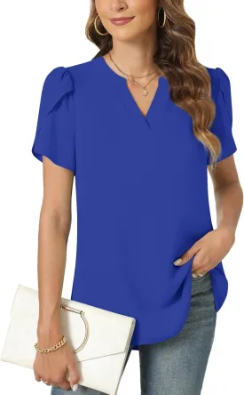 Anyally Women's Plus Size Short Sleeve Work Chiffon Blouses Casual Flowy Tunics Tops