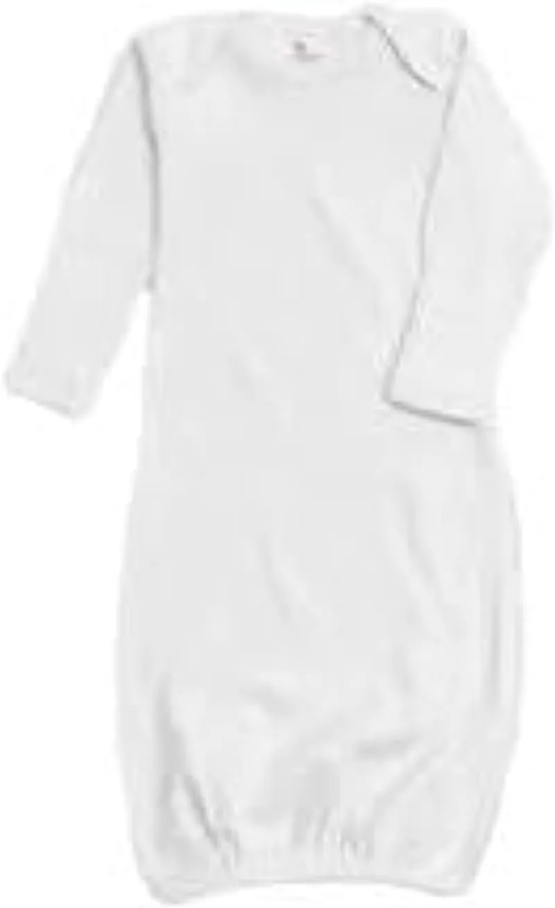 Baby Infant Blank Long Sleeve Sleeper Gown With Mitten Cuffs - White (0-3 Months -3850)