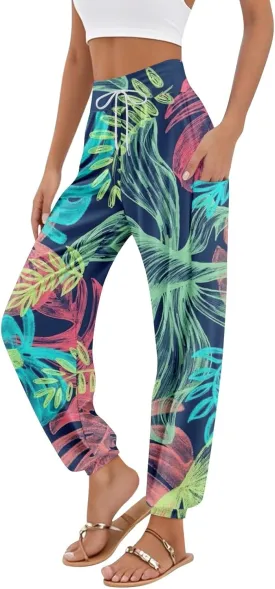 Boho Pants for Women Summer Loose Long Pant Yoga Comfy Work Pockets Trousers Casual Flowy Hippie Clothes