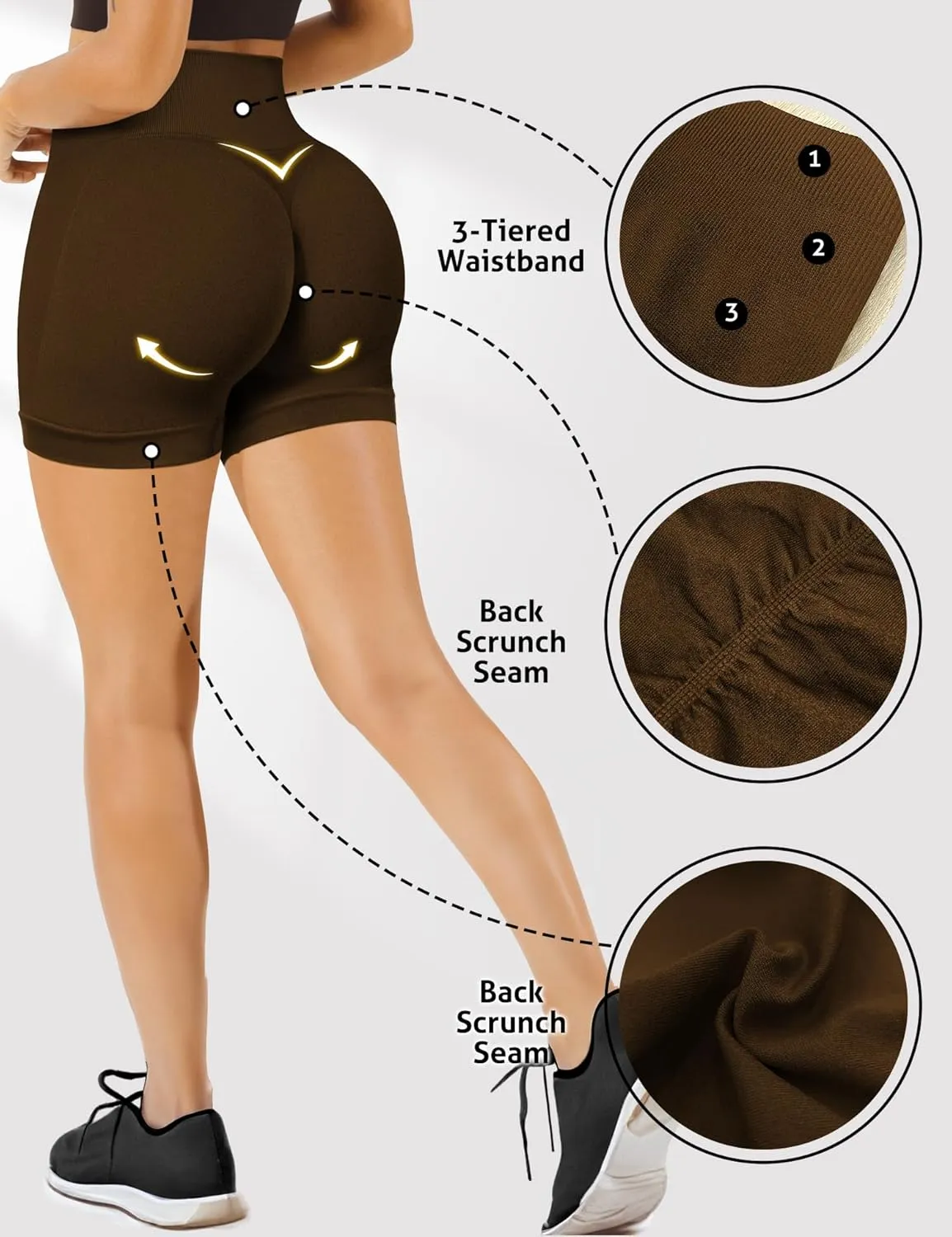 Buauty Gym Shorts Women, Seamless Yoga Workout Shorts, High-Waisted 3.6'' Scrunch Butt Booty Lifting Athletic Running Shorts