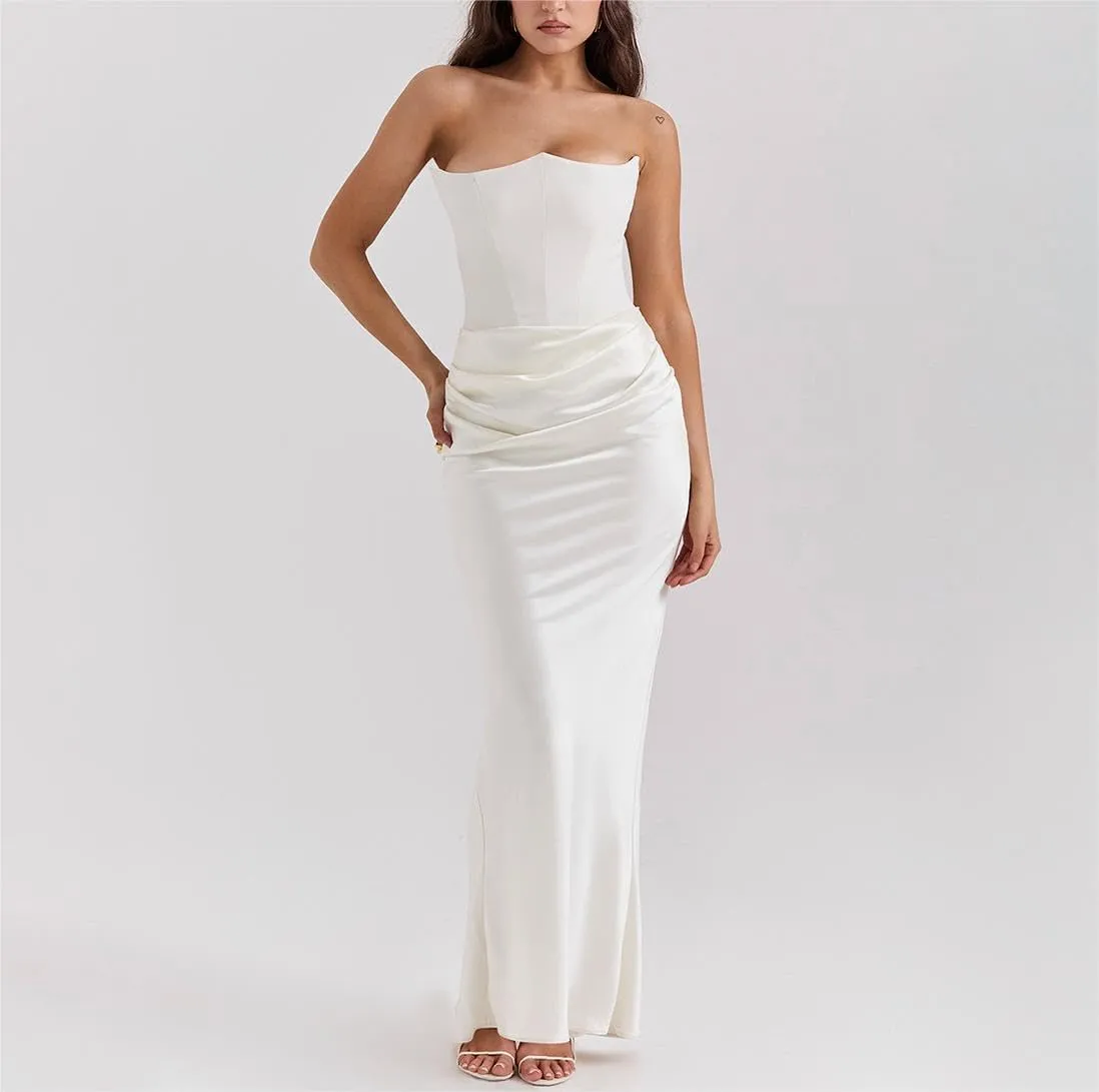Catalpalev Women's Sexy Fishbone Plunge Slim Backless Temperament Velvet Gowns Bridesmaid Dresses Prom Dresses
