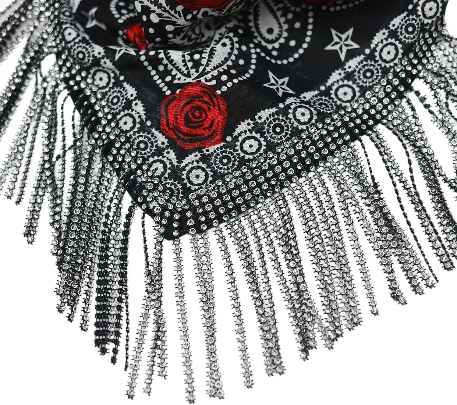Cotton Bandana with Fringe  Romantic Floral Head Scarf for Valentines Day, Boho Fashion  Lightweight Unisex