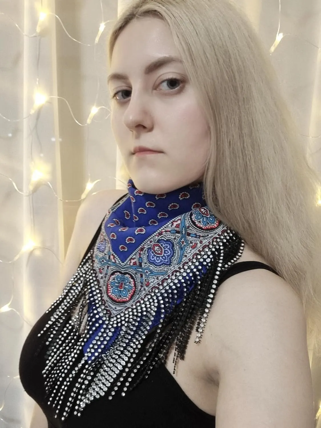 Cotton Bandana with Fringe  Romantic Floral Head Scarf for Valentines Day, Boho Fashion  Lightweight Unisex