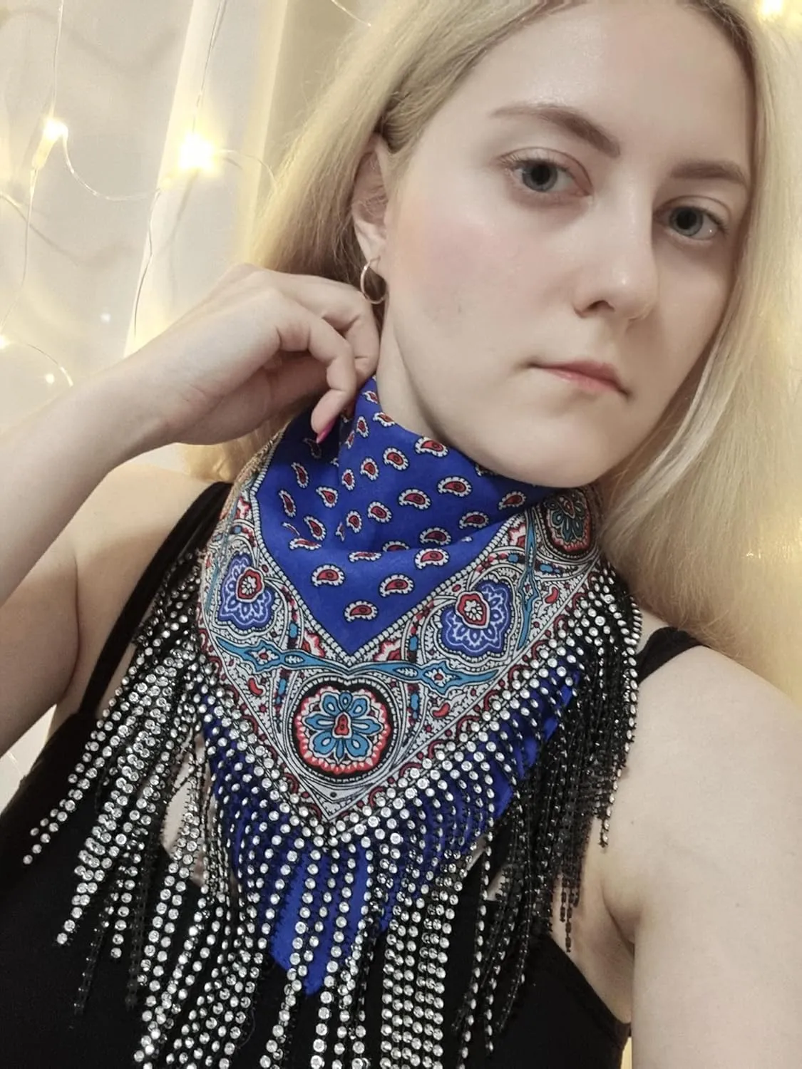 Cotton Bandana with Fringe  Romantic Floral Head Scarf for Valentines Day, Boho Fashion  Lightweight Unisex