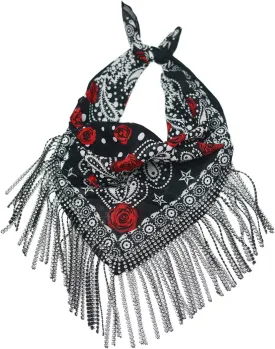 Cotton Bandana with Fringe  Romantic Floral Head Scarf for Valentines Day, Boho Fashion  Lightweight Unisex