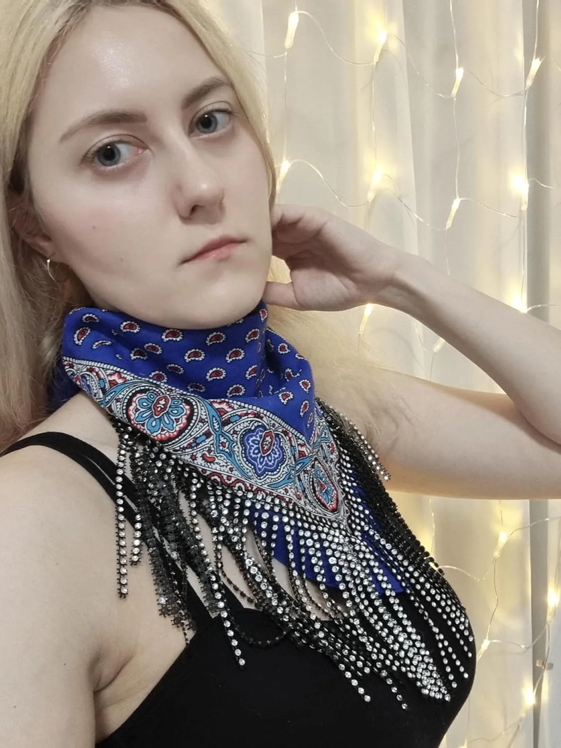 Cotton Bandana with Fringe  Romantic Floral Head Scarf for Valentines Day, Boho Fashion  Lightweight Unisex