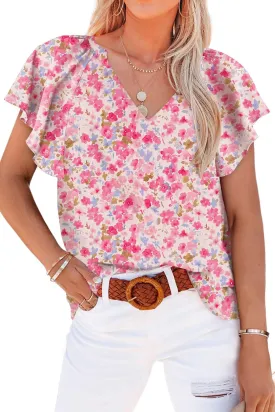 Dokotoo Women's Casual Boho Floral Print V Neck Long Sleeve T Shirt Blouses