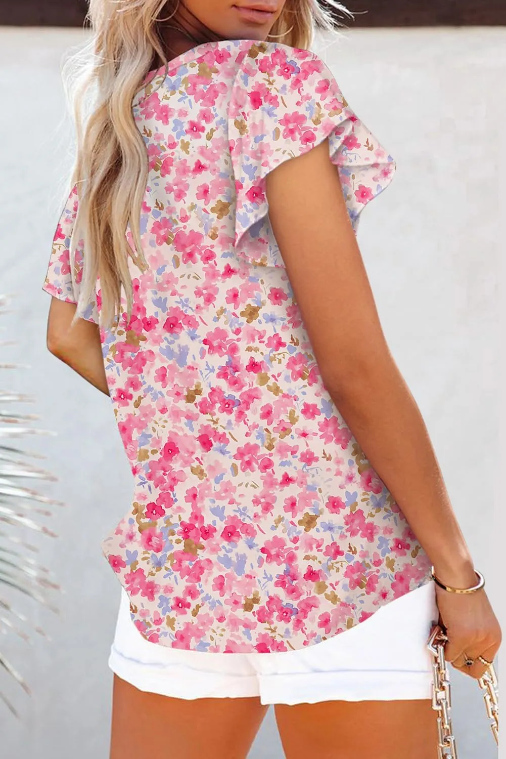 Dokotoo Women's Casual Boho Floral Print V Neck Long Sleeve T Shirt Blouses