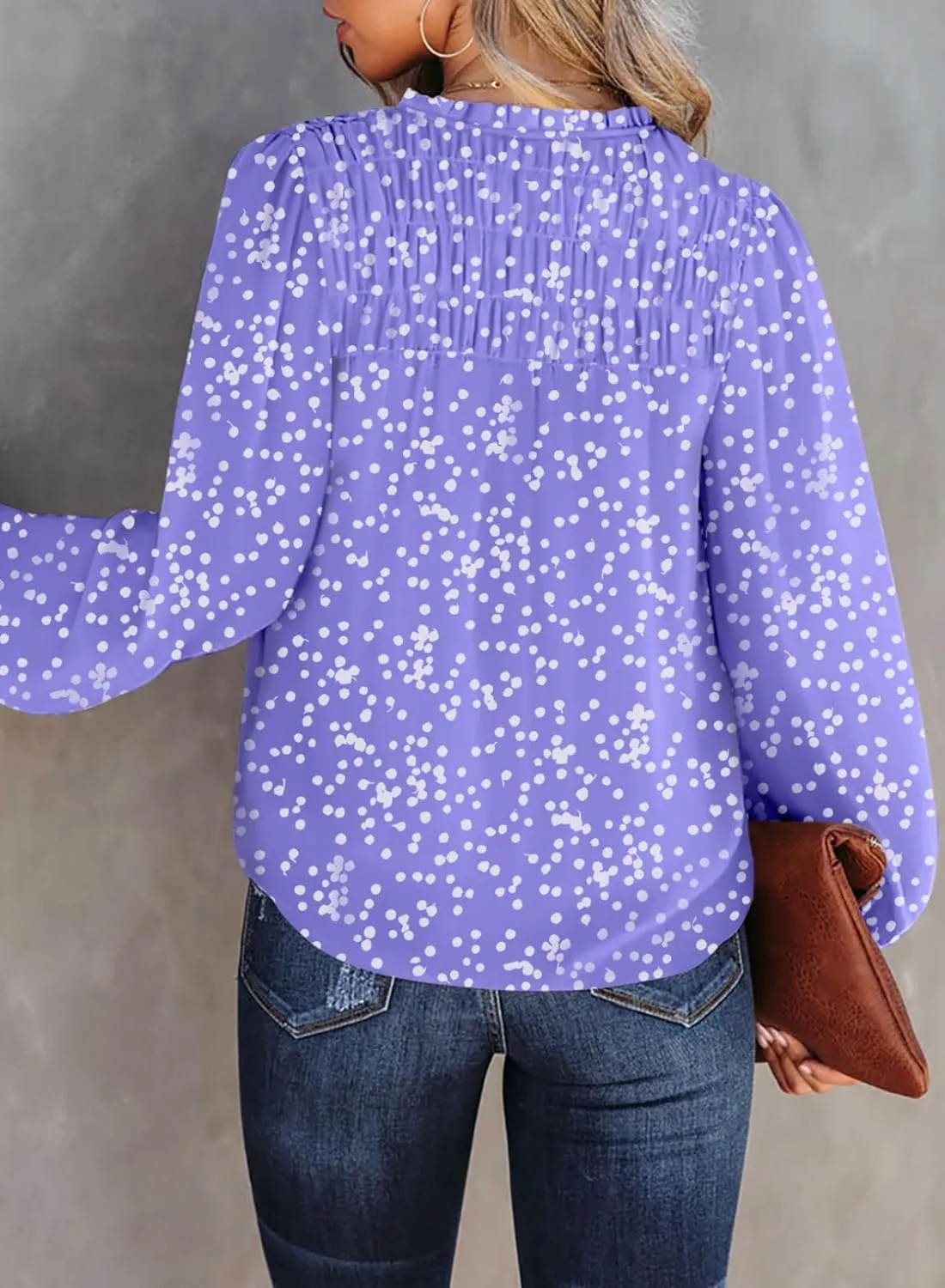 Dokotoo Women's Casual V Neck Alicia Floral Print Smocked Long Sleeve Chiffon Blouses Bohemian Top Shirts