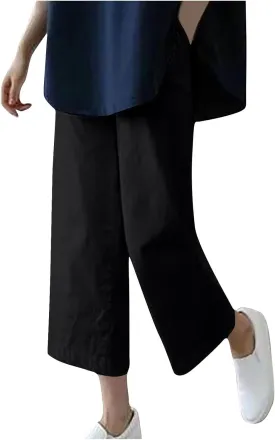 Exquisite Wide Leg Capris Pant for Women Casual Solid Color Lightweight Straight Seven Trousers Working Business Outdoor