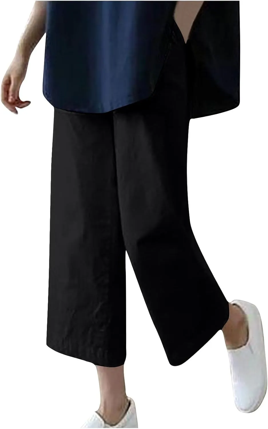 Exquisite Wide Leg Capris Pant for Women Casual Solid Color Lightweight Straight Seven Trousers Working Business Outdoor