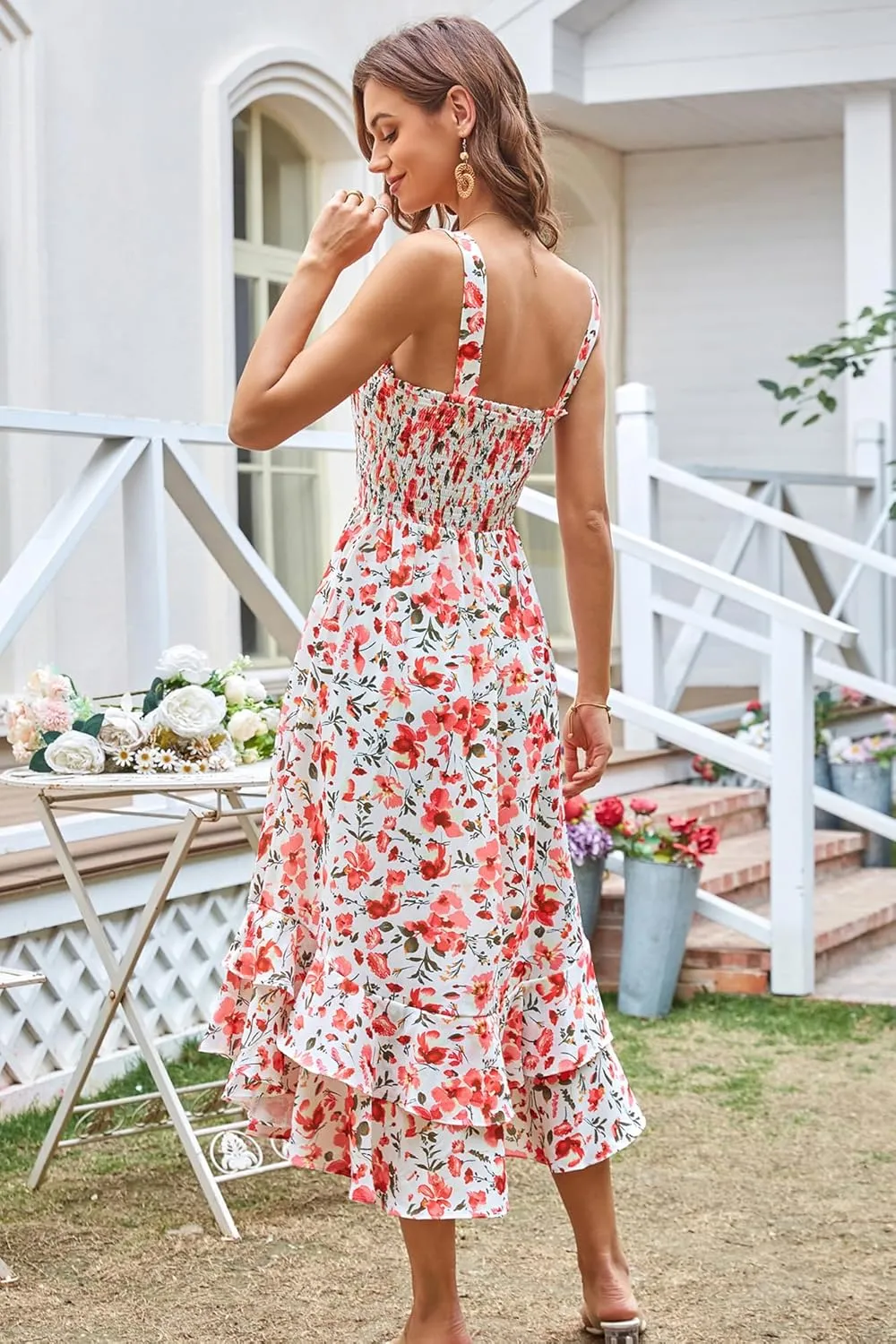GRACE KARIN Women's 2025 Summer Floral Boho Dress Square Neck Strapped Swing A Line Sundress Beach Long Maxi Outfits