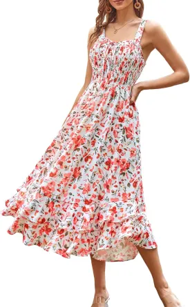GRACE KARIN Women's 2025 Summer Floral Boho Dress Square Neck Strapped Swing A Line Sundress Beach Long Maxi Outfits