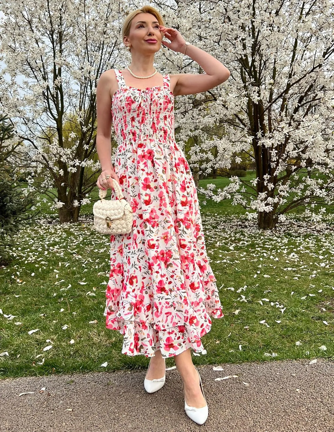 GRACE KARIN Women's 2025 Summer Floral Boho Dress Square Neck Strapped Swing A Line Sundress Beach Long Maxi Outfits