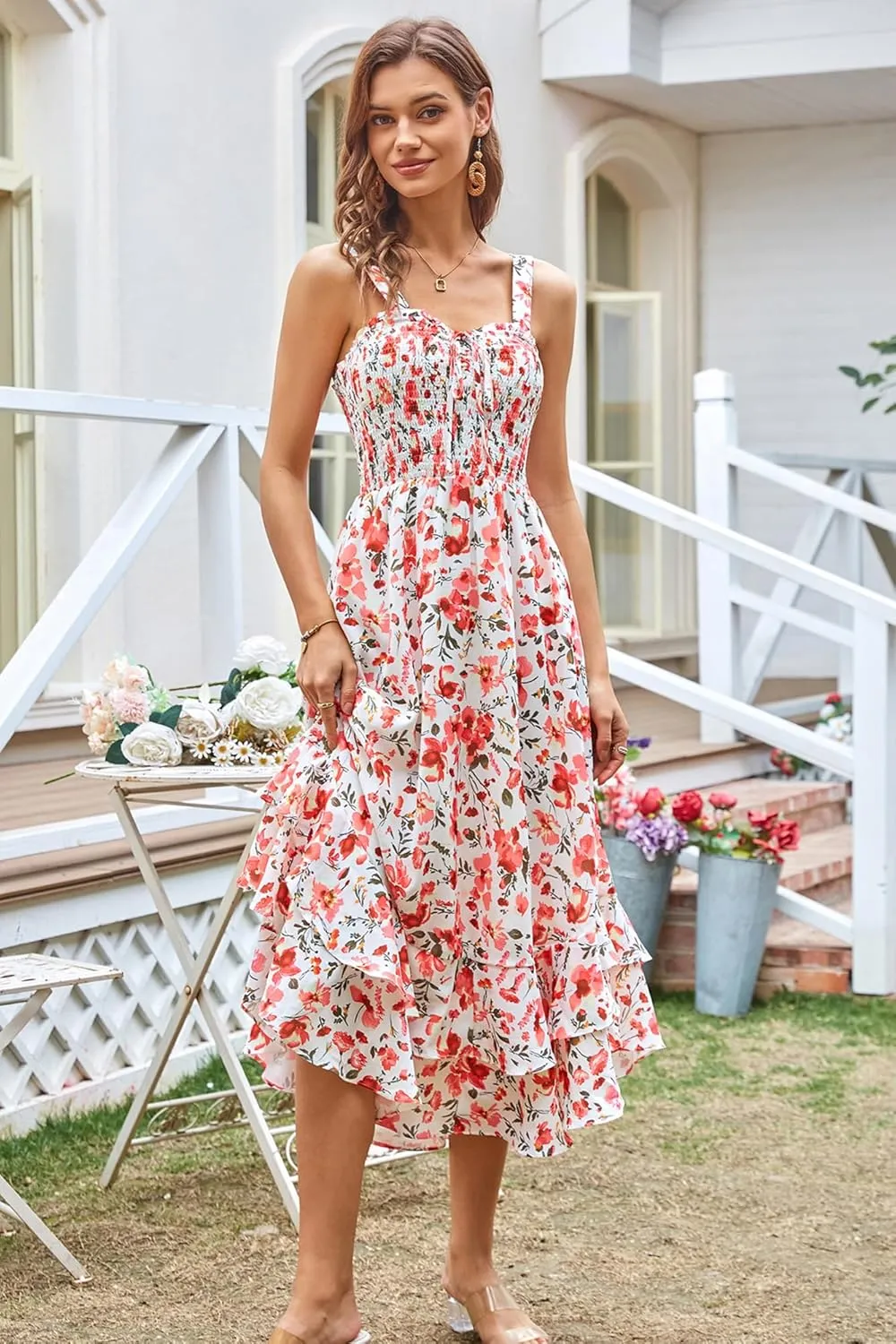 GRACE KARIN Women's 2025 Summer Floral Boho Dress Square Neck Strapped Swing A Line Sundress Beach Long Maxi Outfits