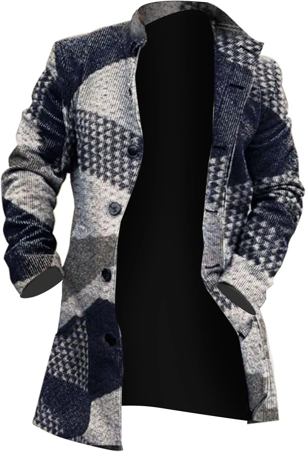 Houndstooth Overcoat for Men Single Breasted Color Block Patchwork Long Coats Hiking Outwear Sport Windbreaker Coats