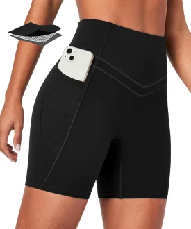 IUGA Tummy Control Biker Shorts Women with Pockets Workout Gym Shorts High Waisted Yoga Running Compression Shorts Spandex