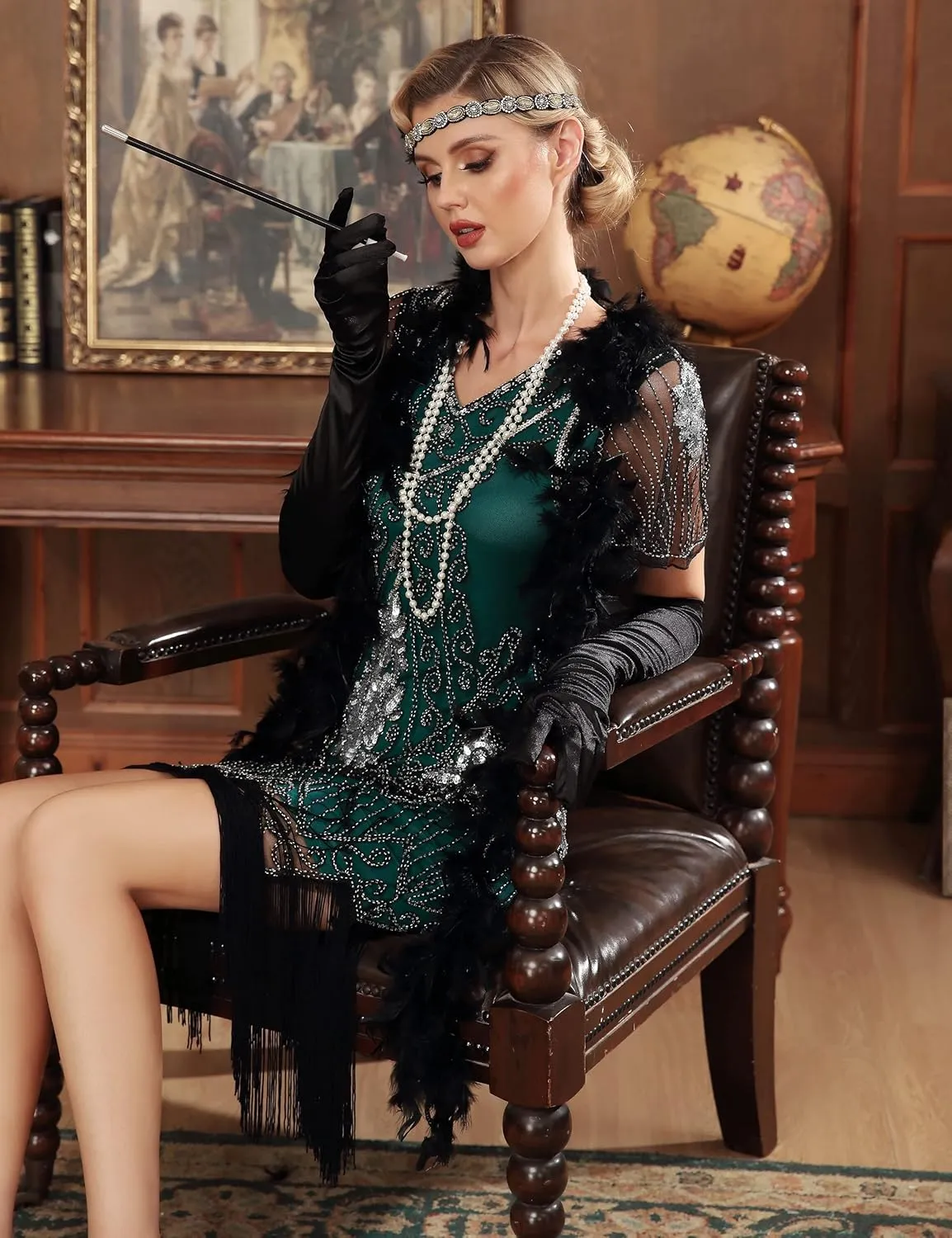 kayamiya Women's Flapper Dresses 1920s Sequins Art Deco Gatsby Cocktail Dress with Sleeve