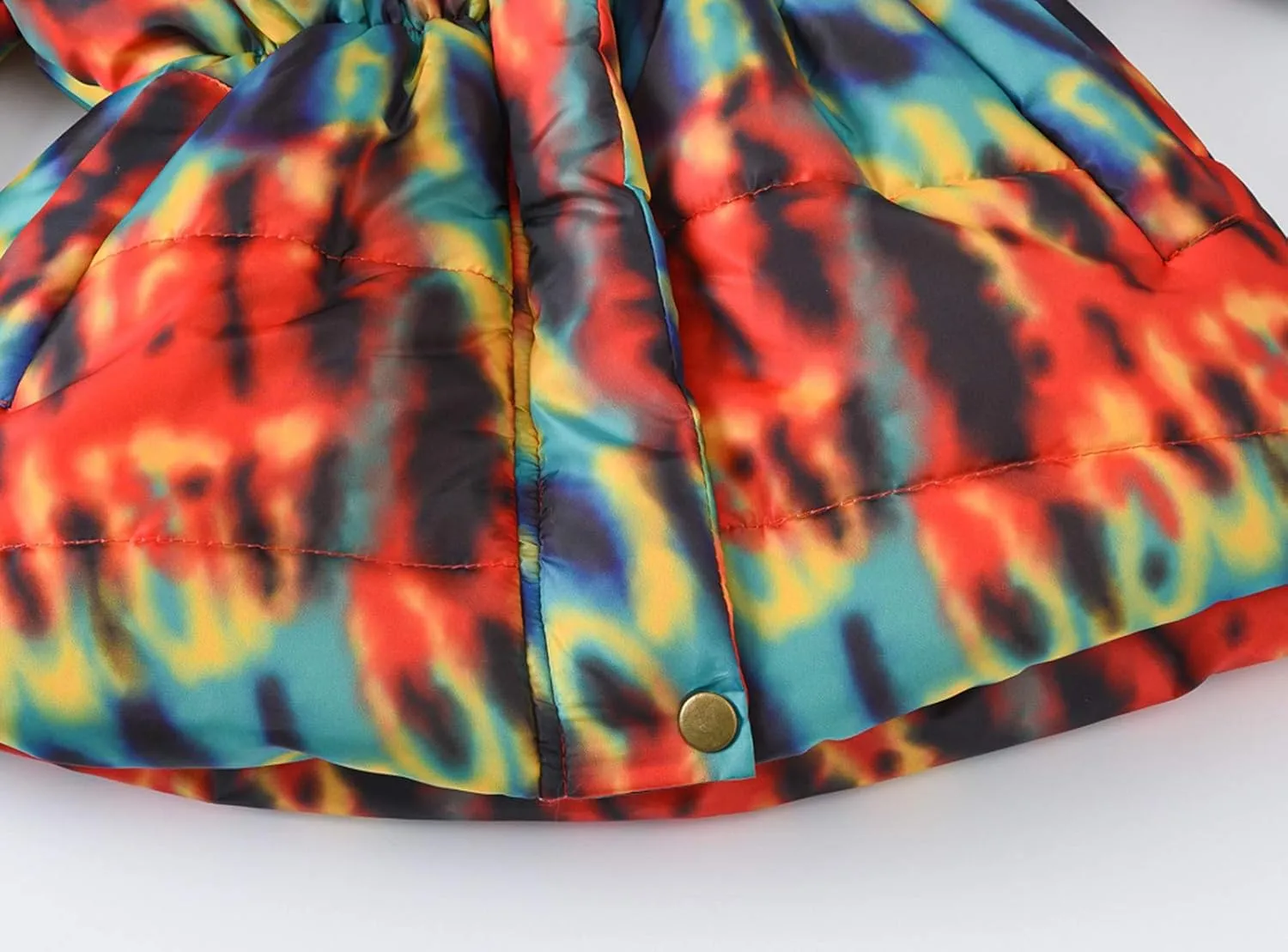 Kids Girls Winter Tie-Dye Print Windproof Warm Woolen Padded Fur Hooded Parkas Coat 2-10 Years