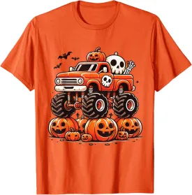 Kids Monster Truck Pumpkin Jack O Lantern Halloween Costume T-Shirt