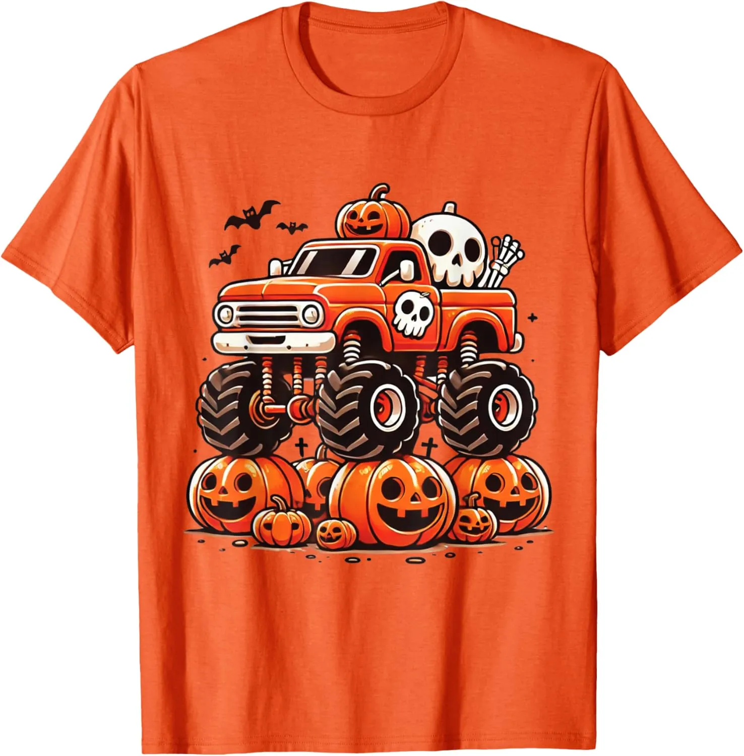 Kids Monster Truck Pumpkin Jack O Lantern Halloween Costume T-Shirt