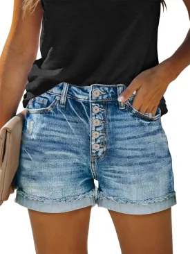 KISSMODA Denim Shorts Women Trendy Button Summer Cut Off Short Womens Jean Shorts High Waisted Denim Hot Ripped Shorts