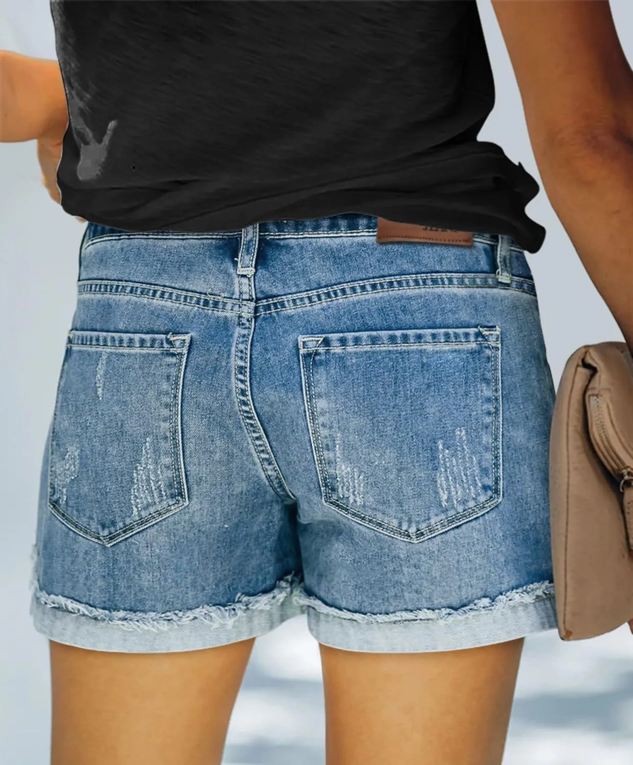 KISSMODA Denim Shorts Women Trendy Button Summer Cut Off Short Womens Jean Shorts High Waisted Denim Hot Ripped Shorts