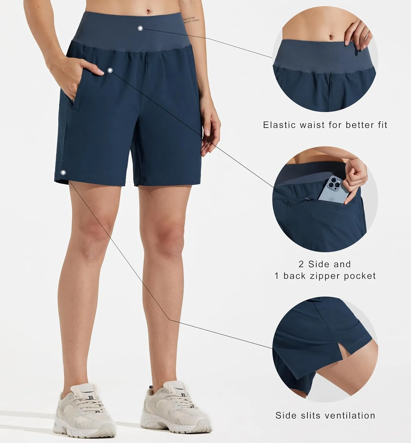 Libin Women's 4" 7" High Waist Athletic Shorts Quick Dry Lightweight Workout Shorts Casual Golf Shorts with Zipper Pockets
