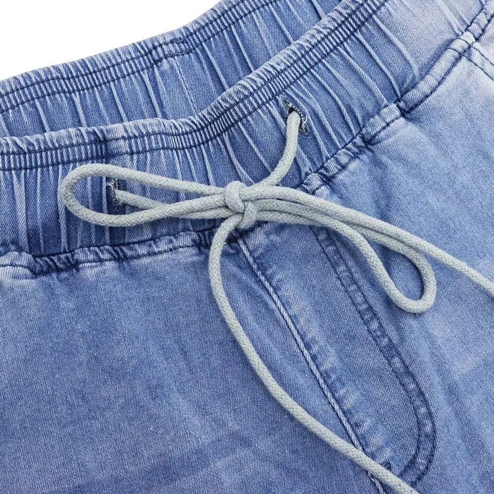 LONGYIDA Denim Joggers for Women High Waisted Stretch Drawstring Elastic Waist Casual Jean Joggers Loose Denim Pants