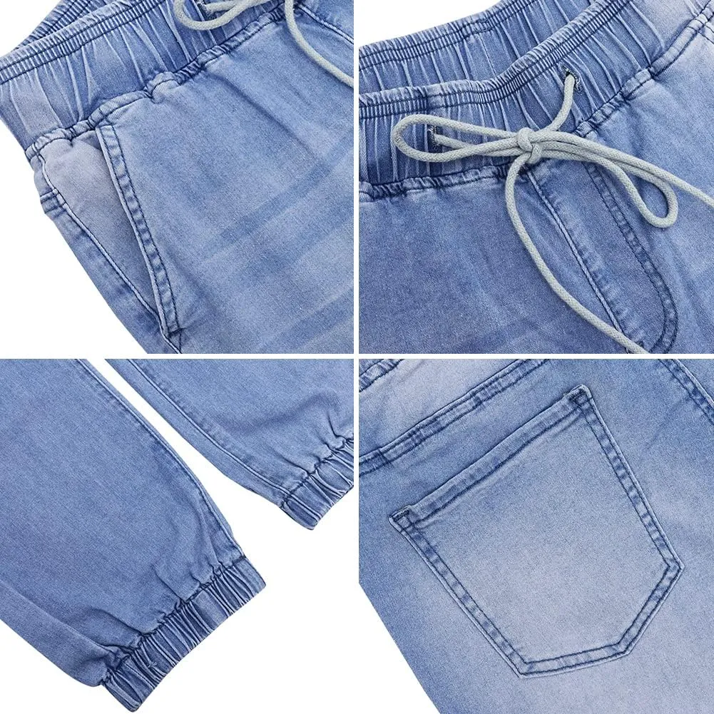 LONGYIDA Denim Joggers for Women High Waisted Stretch Drawstring Elastic Waist Casual Jean Joggers Loose Denim Pants