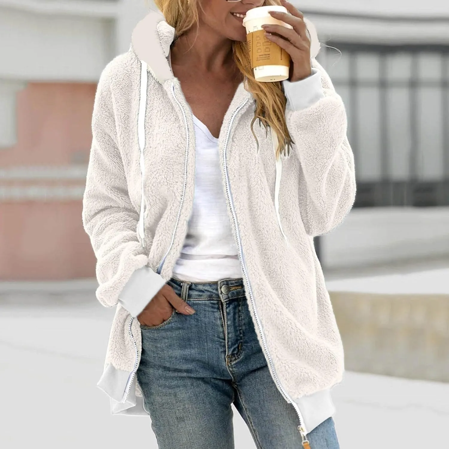 Loose Coats for Women Womens Reversible Fleece Solid Zip Coats Long Sleeve Jackets 2025 Loose Travel Sweater