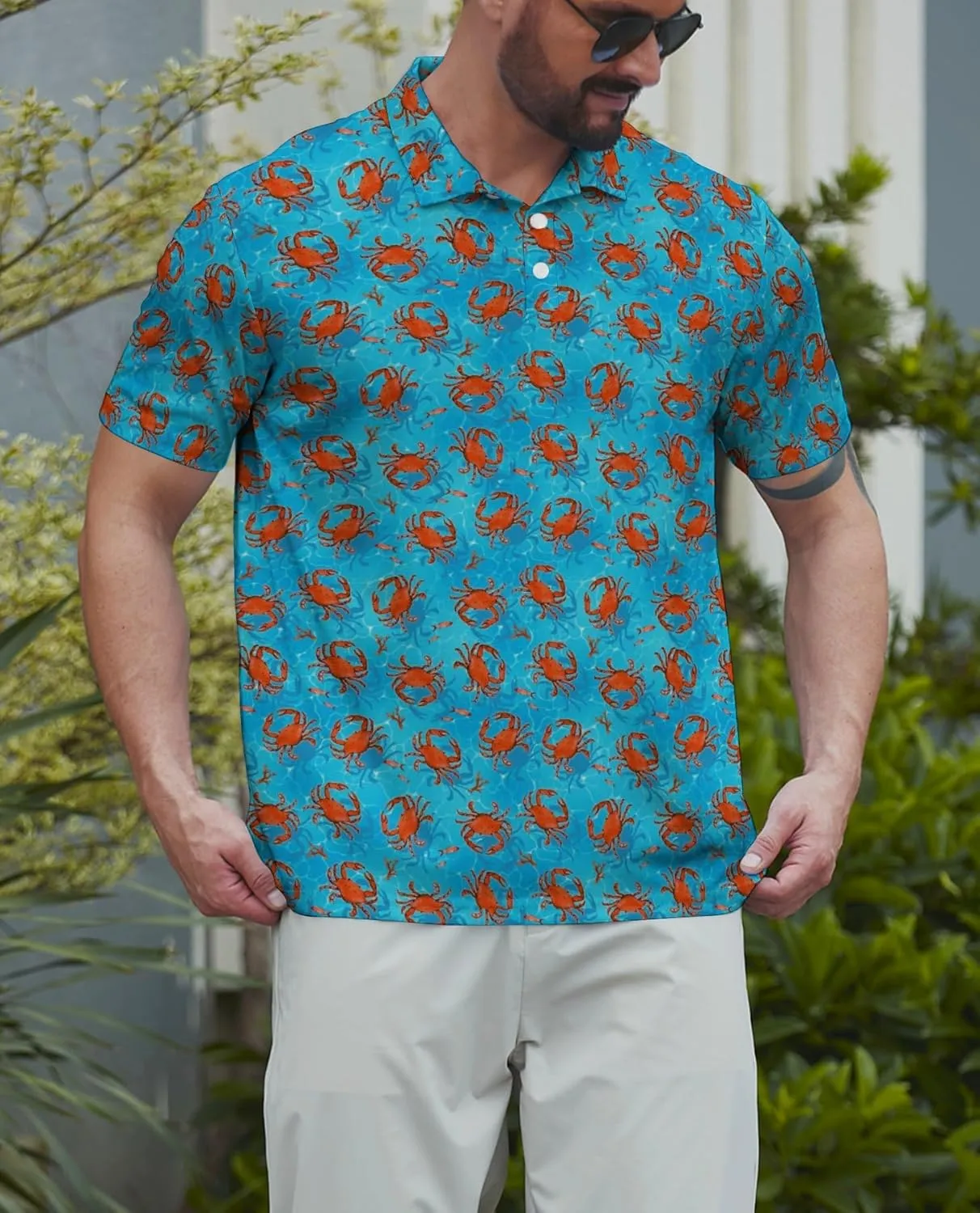 Men's Funny Golf Polo Shirts Short Sleeve Performance Golf Shirts Hawaiian Golf Polos for Summer