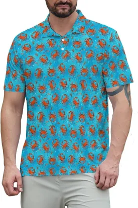 Men's Funny Golf Polo Shirts Short Sleeve Performance Golf Shirts Hawaiian Golf Polos for Summer