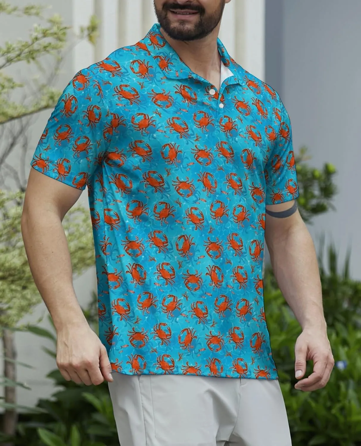 Men's Funny Golf Polo Shirts Short Sleeve Performance Golf Shirts Hawaiian Golf Polos for Summer