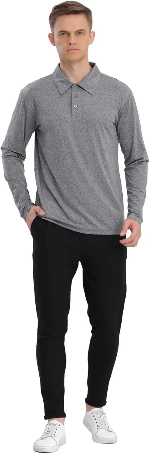 Men's Golf Polo Shirts,1 Pack/4 Pack Long Sleeve Quick Dry Athletic Casual Performance Collar Shirts for Men