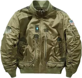 Men's Military Bomber Jacket, Tactical Flight Coat with Patches, Lightweight Windproof Outerwear