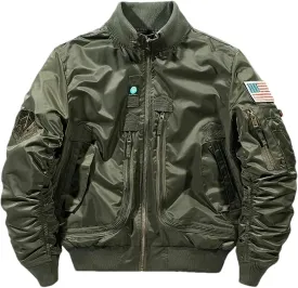 Men's Military Bomber Jacket, Tactical Flight Coat with Patches, Lightweight Windproof Outerwear