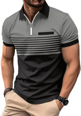 Men's Polo Shirts Short Sleeve 2025 Casual Polo T Shirt Color Block Slim Fit Golf Shirts with Pocket