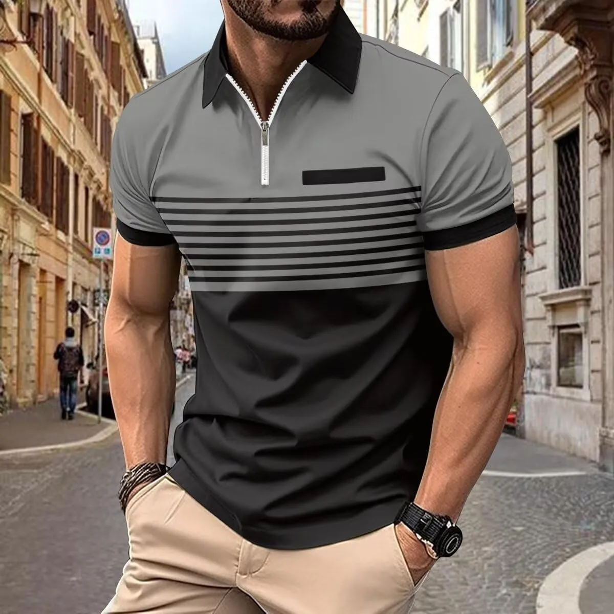 Men's Polo Shirts Short Sleeve 2025 Casual Polo T Shirt Color Block Slim Fit Golf Shirts with Pocket
