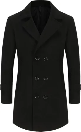 Men's Warm Single Breasted Pea Coat Trench Classic Wool Blend Overcoat with Pockets