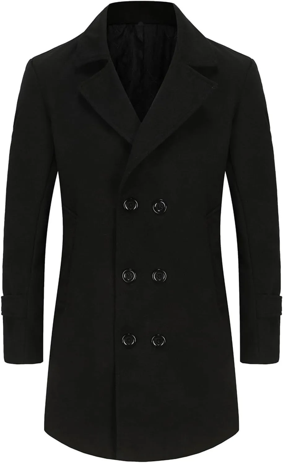 Men's Warm Single Breasted Pea Coat Trench Classic Wool Blend Overcoat with Pockets