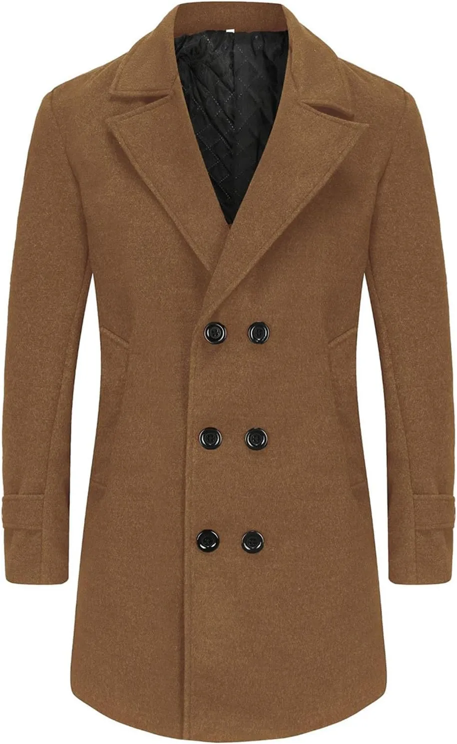 Men's Warm Single Breasted Pea Coat Trench Classic Wool Blend Overcoat with Pockets