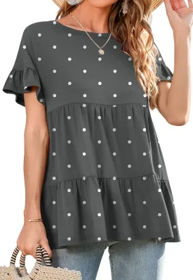 Neineiwu Women's Casual Ruffle Short Sleeve Crewneck Loose Tops Blouses Tunics