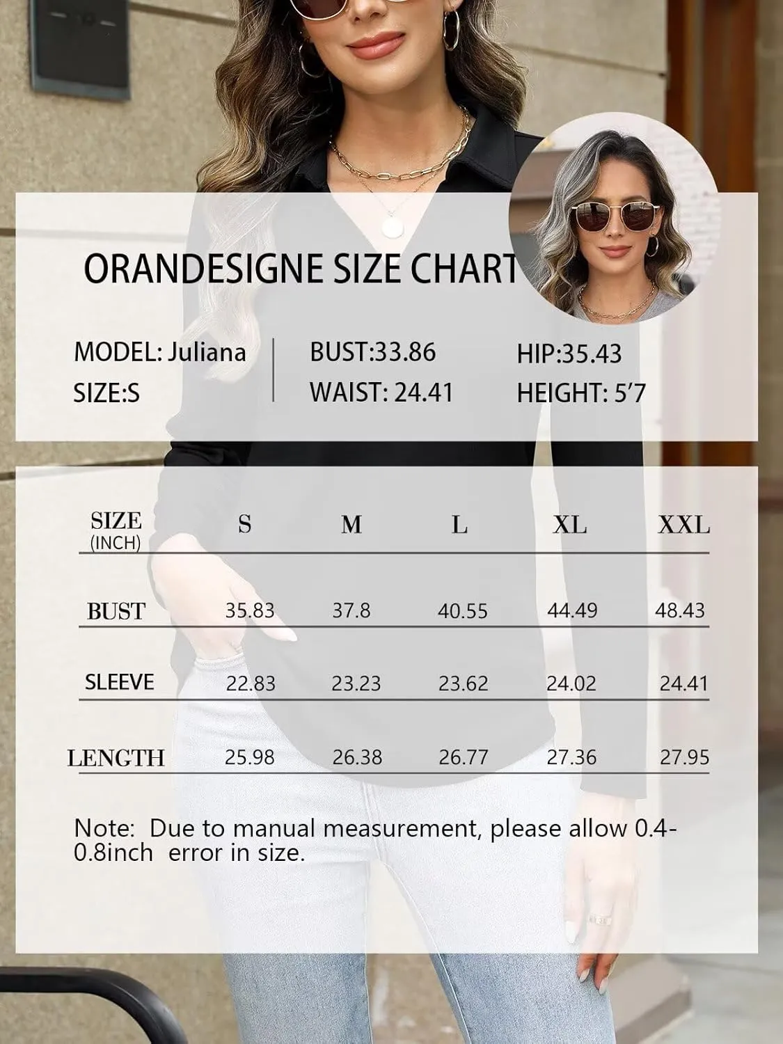 ORANDESIGNE Women's Long Sleeve Polo Shirts Casual Color Block V Neck Tops Fall Collar Ladies Tunics Tees